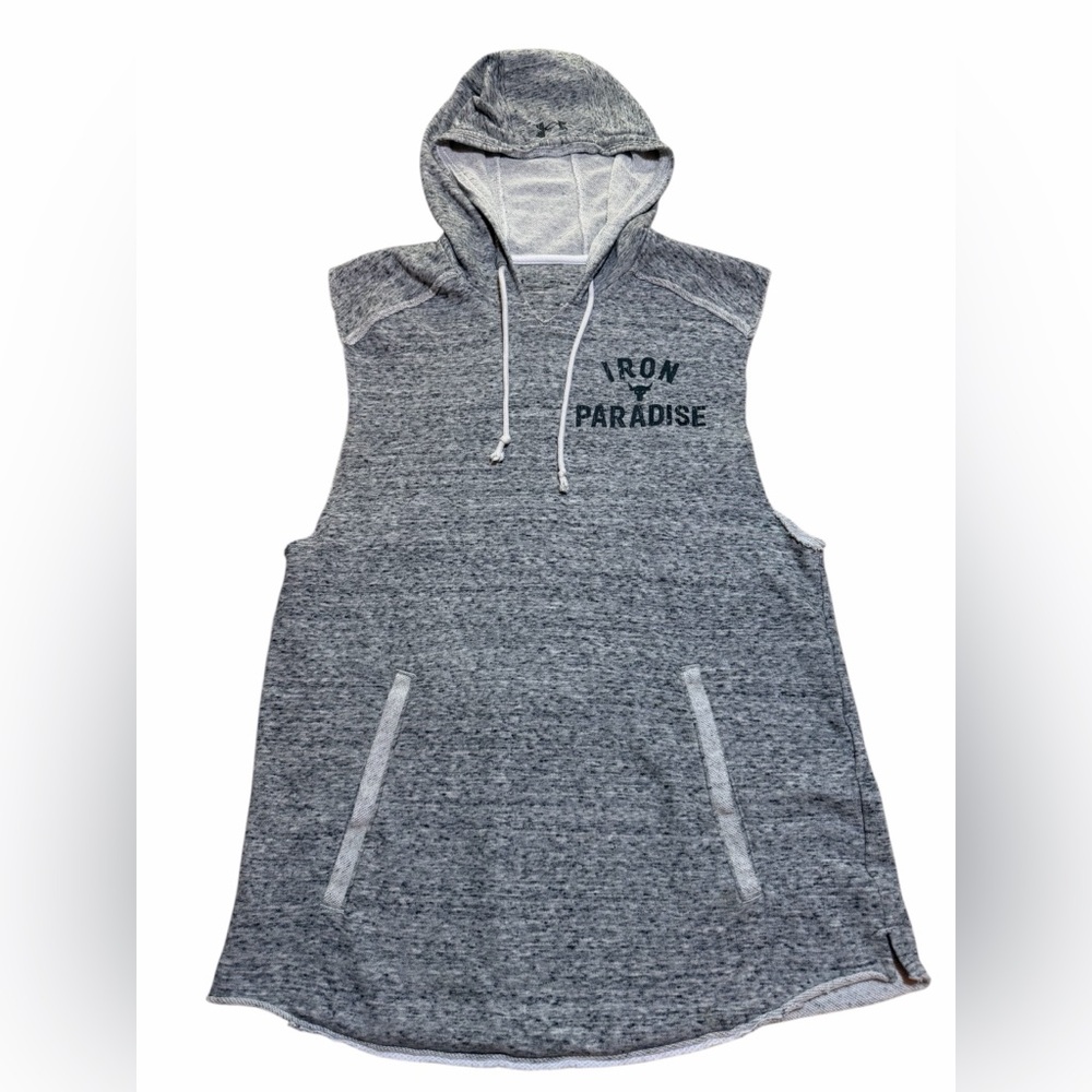 Men’s Under Armour Project Rock Grey Sleeveless Hoodie – Size M
